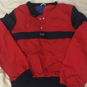 red pullover sweater jacket